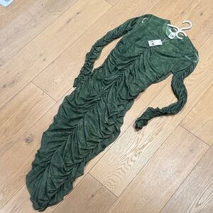 Chic Long Sleeve Green Ruched Dress